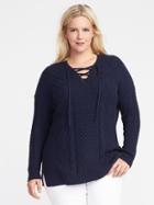Old Navy Womens Plus-size Lace-yoke Cable-knit Sweater Blue Size 1x