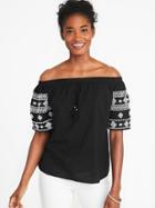 Old Navy Womens Off-the-shoulder Embroidered Top For Women Black Jack 2 Size Xs