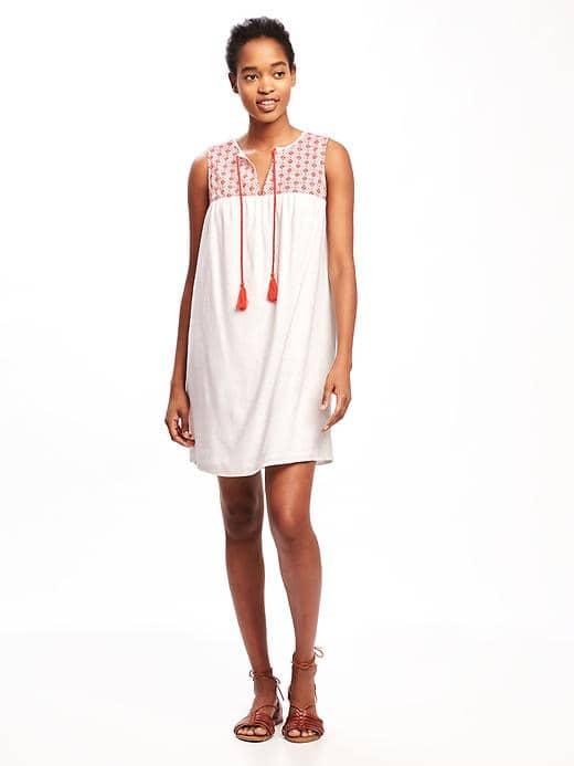 Old Navy Embroidered Yoke Linen Blend Shift Dress For Women - Calla Lillies