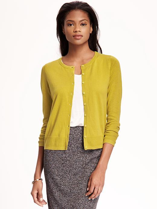 Old Navy Button Front Crew Neck Cardi For Women - German Mustard
