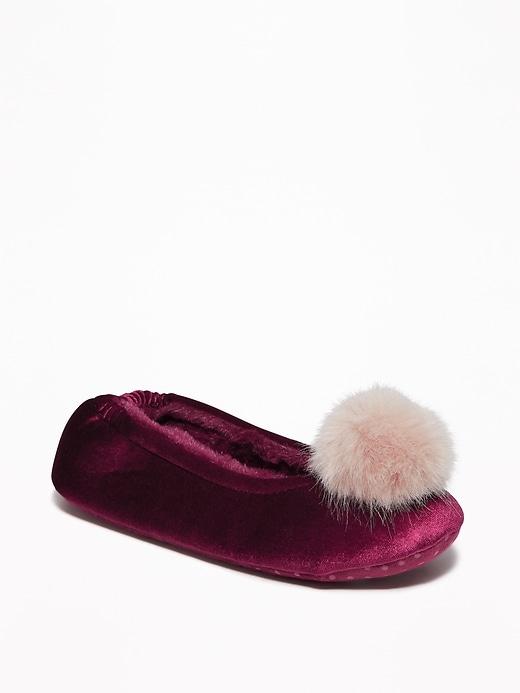 Old Navy Womens Velvet Faux-fur Pom-pom Slippers For Women Wine Purple Size 6/7