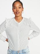 Striped Ruffled-shoulder Shirt For Women