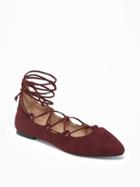 Old Navy Sueded Lace Up Ghillie Flats For Women - Oxblood
