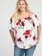 Old Navy Womens Off-the-shoulder Plus-size Ruffle-sleeve Swing Top White Floral Size 1x