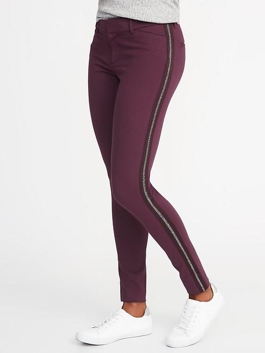 Old Navy Womens Mid-rise Side-stripe Pixie Full-length Pants For Women Purple/silver Stripe Size 6