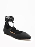 Old Navy Sueded Ghillie Lace Up Flats For Women - Black Black