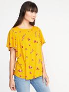 Old Navy Womens Smocked-yoke Flutter-sleeve Top For Women Yellow Floral Size Xl