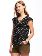 Old Navy Relaxed Ruffle Trim Blouse For Women - Black Print