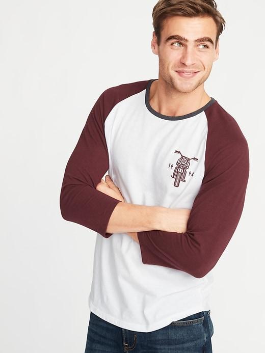 Old Navy Mens Brooklyn Custom Cycles 3/4-length Raglan Tee For Men White/burgundy Size L
