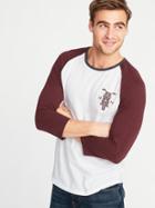 Old Navy Mens Brooklyn Custom Cycles 3/4-length Raglan Tee For Men White/burgundy Size L