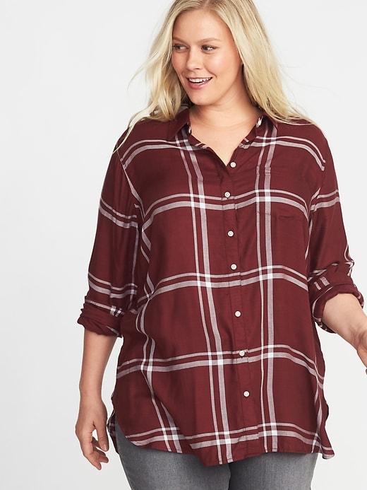 Old Navy Womens Classic Plus-size No-peek Tunic Shirt Burgundy Plaid Size 1x