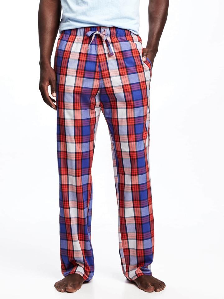 Old Navy Poplin Sleep Pants For Men - Blue/red Plaid