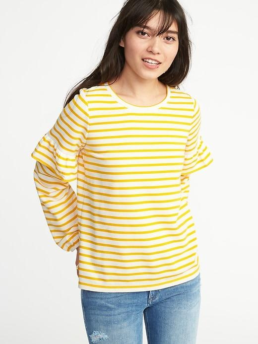 Old Navy Womens French Terry Ruffle-sleeve Sweatshirt For Women Lime Stripe Size Xs