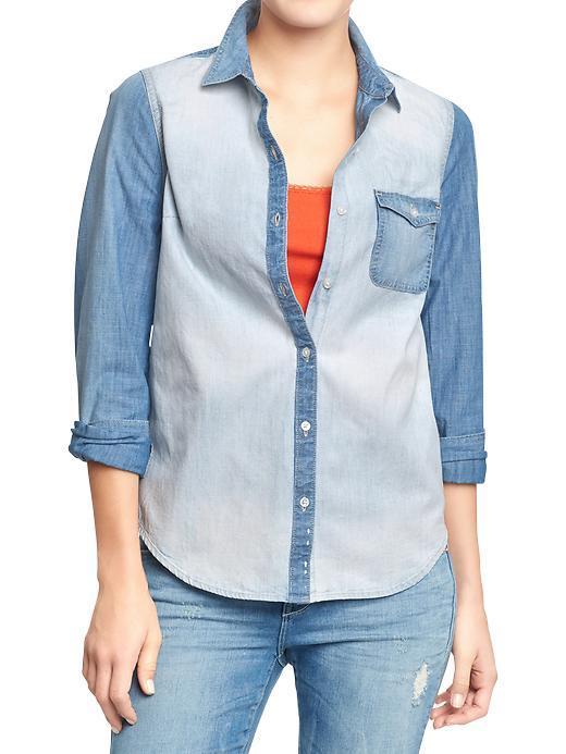 Old Navy Old Navy Womens Color Block Chambray Shirts - Light Blue Combo