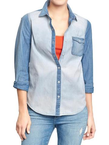 Old Navy Old Navy Womens Color Block Chambray Shirts - Light Blue Combo