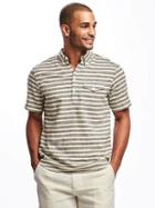 Old Navy Slim Fit Linen Blend Popover Shirt For Men - Gray Stripe