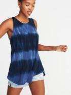 Old Navy Womens Luxe High-neck Curved-hem Tie-dye Tank For Women Navy Blue Size Xl