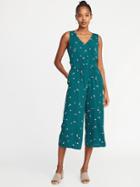 Old Navy Womens Waist-defined Sleeveless Wide-leg Jumpsuit For Women Teal Floral Size Xl
