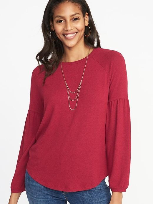 Old Navy Womens Plush-knit Balloon-sleeve Top For Women Red Size S
