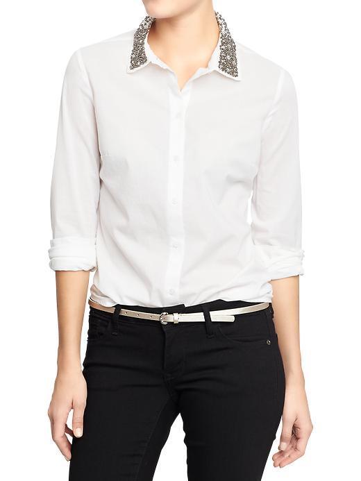 Old Navy Old Navy Womens Embellished Collar Shirts - Bright White