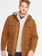 Old Navy Mens Water-resistant Sherpa-lined Hooded Field Jacket For Men Bourbon Size L