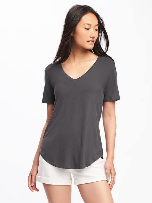 Old Navy Luxe Curved Hem V Neck Tee For Women - Dark Steel