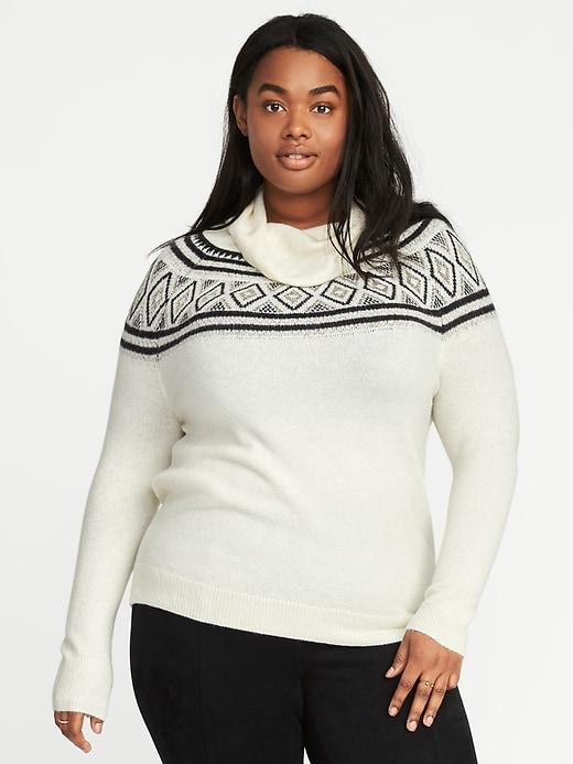 Old Navy Womens Metallic Fair Isle Plus-size Turtleneck Sweater Creme De La Creme Size 1x