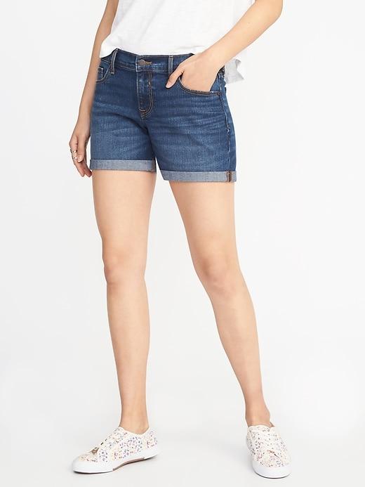 Old Navy Womens Slim Denim Midi Shorts For Women (5) Dark Worn Size 2