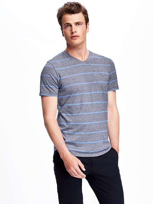Old Navy Mens V Neck Tee - Ink Blue Stripe