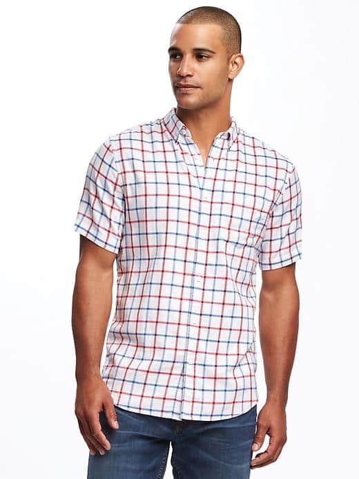 Old Navy Slim Fit Double Weave Plaid Shirt For Men - Cream