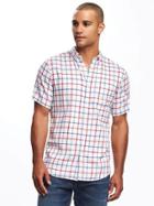 Old Navy Slim Fit Double Weave Plaid Shirt For Men - Cream