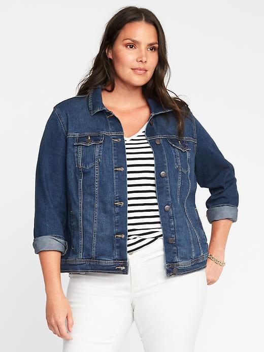Old Navy Womens Denim Plus-size Trucker Jacket Dark Wash Size 4x