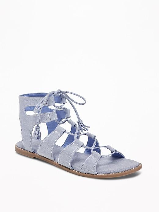 Old Navy Womens Chambray Gladiator Sandals For Women Light Tone Chambray Size 8