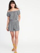 Old Navy Womens Off-the-shoulder Gingham Romper For Women Gingham Size S