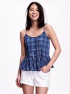 Old Navy Button Down Peplum Cami For Women - Blue On Blue Plaid