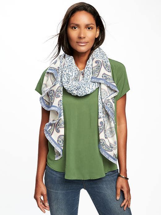 Old Navy Printed Linear Scarf For Women - Blue Paisley