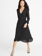 Old Navy Womens Ruffle-trim Faux-wrap Georgette Dress For Women Black Size Xs