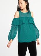 Old Navy Womens Cold-shoulder Sparkle Top For Women Emerald Waters Size Xs