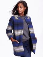 Old Navy Womens Striped Collarless Jacket Size L - Blue Stripe