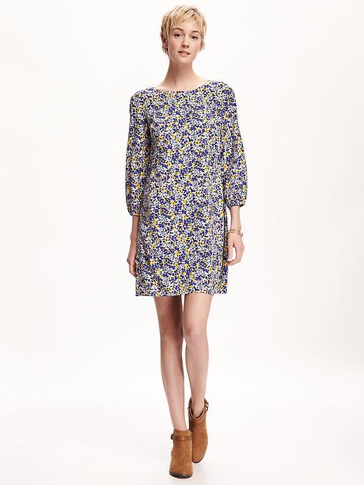 Old Navy Printed Crepe Shift Dress For Women - Blue Ditsy Floral