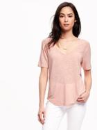 Old Navy Relaxed Hi Lo Linen Blend Tee For Women - Grapefruit Mimosa