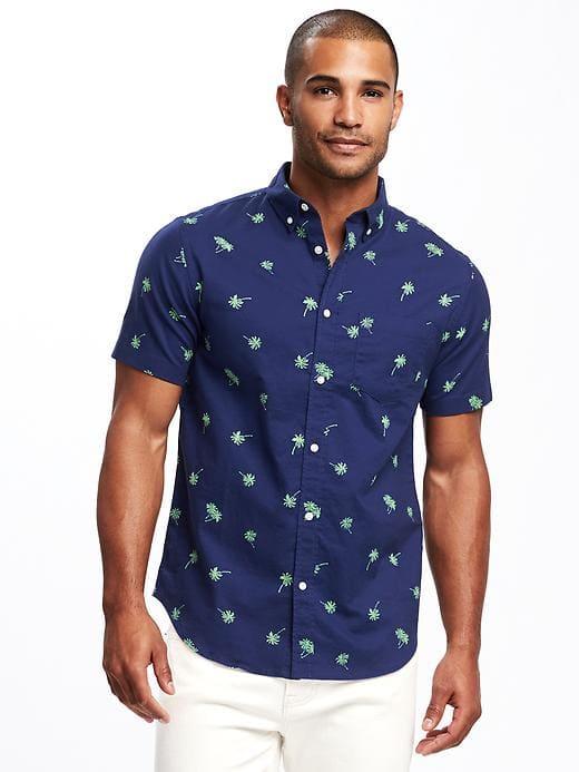 Old Navy Regular Fit Stretch Oxford Shirt For Men - Calla Lily