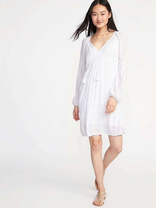 Old Navy Womens Boho Tassel-tie Swing Dress For Women White Embroidery Size M