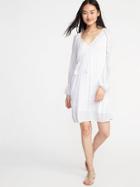 Old Navy Womens Boho Tassel-tie Swing Dress For Women White Embroidery Size M