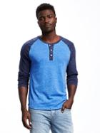 Old Navy Tri Blend Jersey Raglan Sleeve Henley For Men - Party Blue