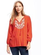 Old Navy Relaxed Embroidered Yoke Tunic For Women - Hot Tamale