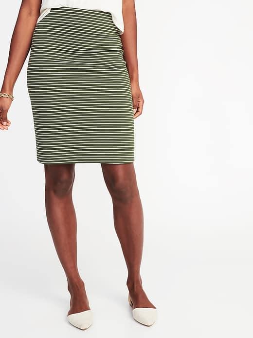Old Navy Womens Ponte-knit Pencil Skirt For Women Hunter Green Stripe Size L