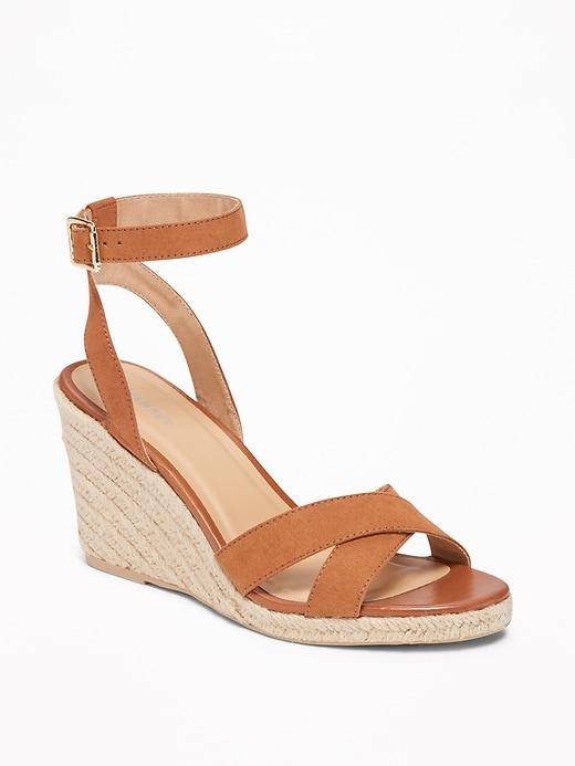 Old Navy Womens Sueded Cross-strap Espadrille Wedges For Women Cognac Brown Size 11