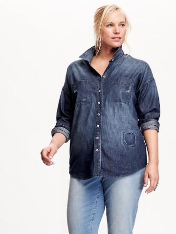 Old Navy Chambray Boyfriend Shirt Size 1x Plus - Worn Denim