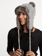 Old Navy Womens Cable-knit Pom-pom Trapper Hat For Women Gray Size One Size